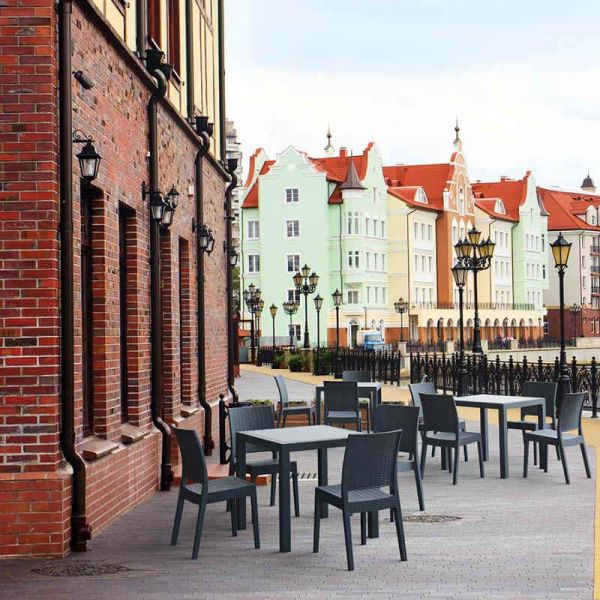 Madrid Rattan Effect Polypropylene Square Table and 4 Side Chairs - Durable Polypropylene Set - Anthracite