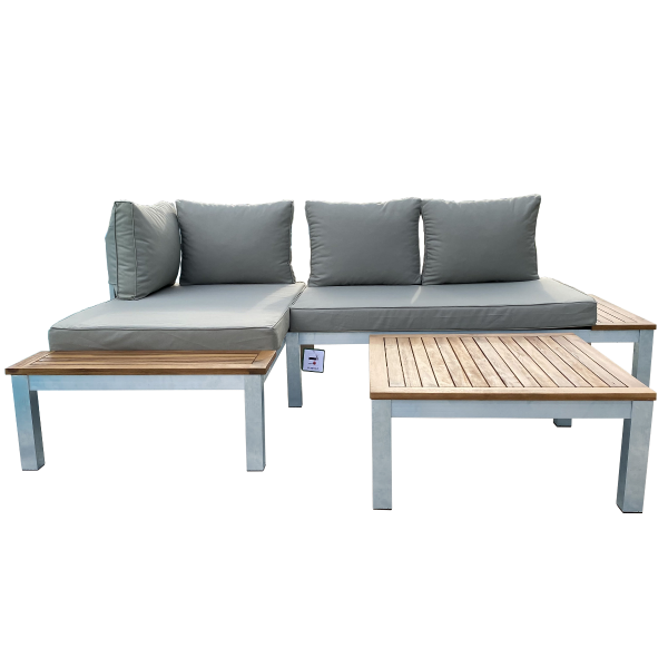 Livorno Acacia Wood Modular Lounge Set - 2 Sofas & Coffee Table - Durable Aluminium Frame - Easy Construction