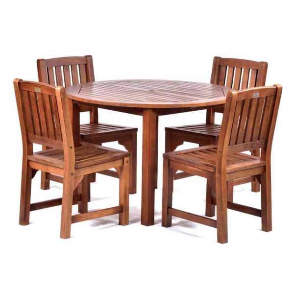 Premium Devon Hardwood Round Table and 4 Side Chairs