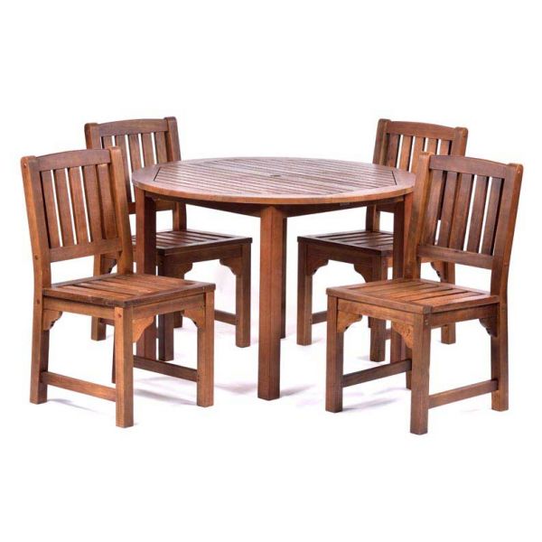 Premium Devon Hardwood Round Table and 4 Side Chairs