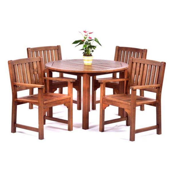 Premium Devon Hardwood Set - Round Table 4 Arm Chairs - Durable Commercial Set - 4 Person Set