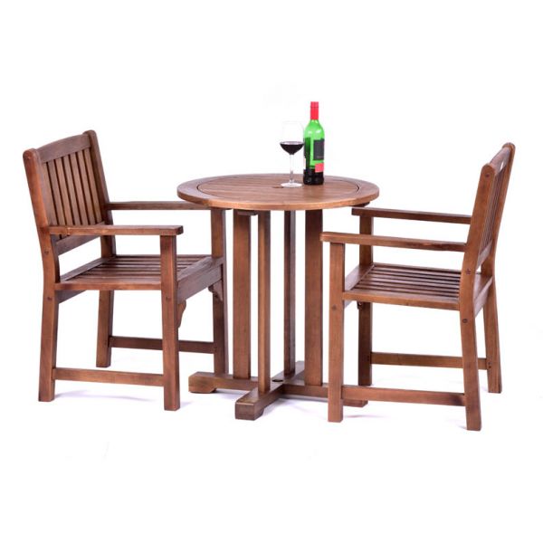 Premium Devon Hardwood Set - Round Pedestal Table 2 Arm Chairs - Durable Commercial Set