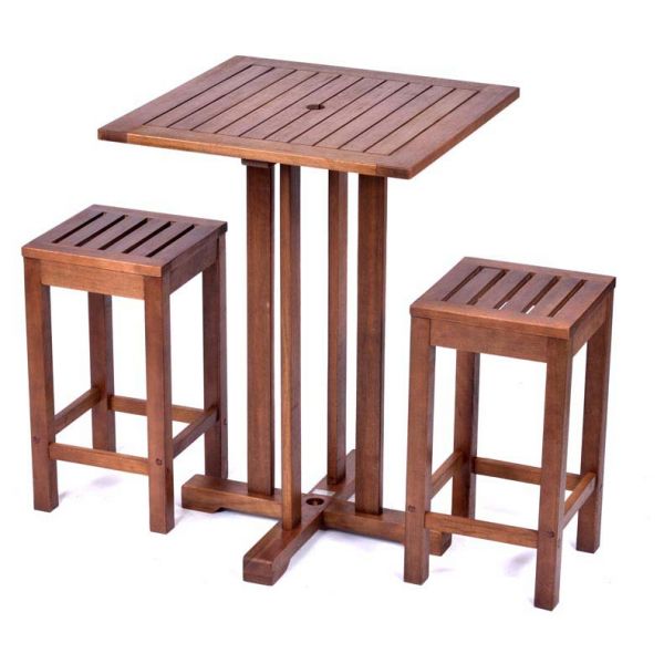 Melton Hardwood Set - Square Bar Table  2 Bar Stools - Durable Commercial Set