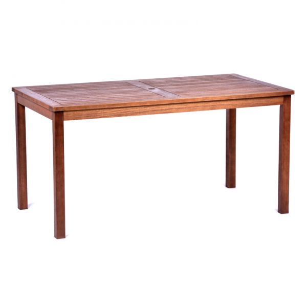 Devon Dining Table Set - 150x80cm Rectangular Table with 4 Side Chairs, 2 Armchairs and a Green Parasol with Base – Hardwood