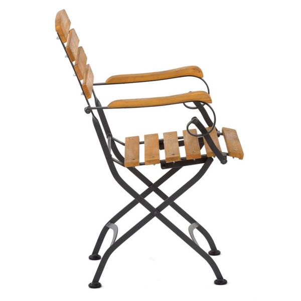 Newark Folding Arm Chair - Acacia Wood With Steel Frame - Space Saving High Quality Furniture