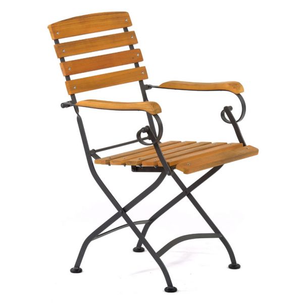 Newark Folding Arm Chair - Acacia Wood With Steel Frame - Space Saving High Quality Furniture