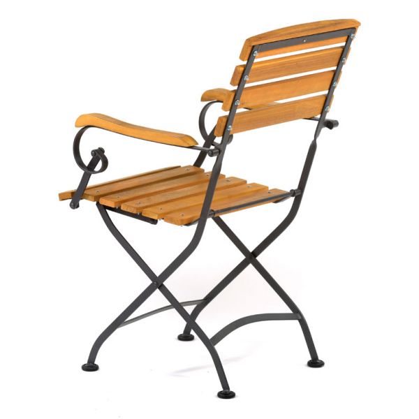 Newark Folding Arm Chair - Acacia Wood With Steel Frame - Space Saving High Quality Furniture