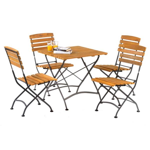 Newark Folding Side Chair & Square Table Set - Acacia Wood With Steel Frame - Space Saving High Quality Furniture