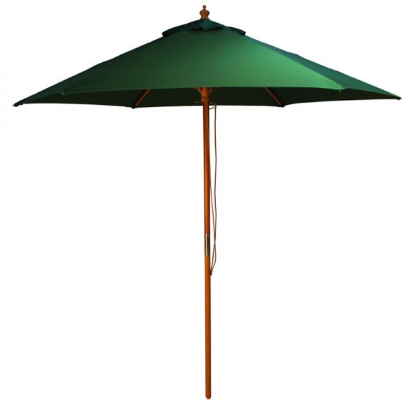 Devon Dining Table Set - 150x80cm Rectangular Table with 4 Side Chairs, 2 Armchairs and a Green Parasol with Base – Hardwood