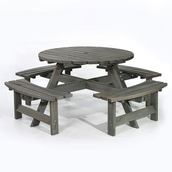 York Picnic Table – Durable Heavy Duty Round Pub Table - Suitable for 8 People 1.8M Diameter - Dark Grey