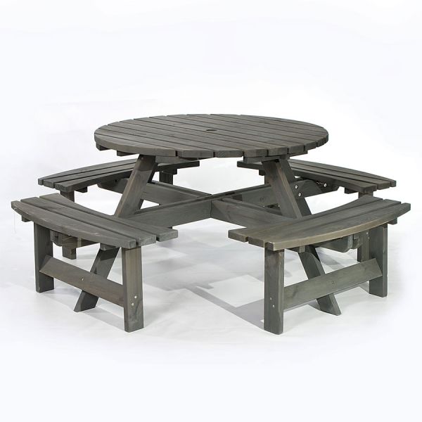 York 8 Seater Wooden Pub Picnic Table - Dark Grey