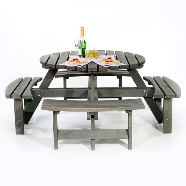 York Picnic Table - Durable Heavy Duty Round Pub Table - Suitable for 8 People 1.8M Diameter - Dark Grey -  FSC®