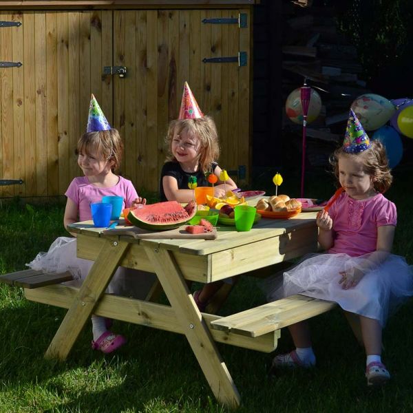Children's Sandpit Picnic Table - Kids Garden Play Table With Storage - 4-6 Child