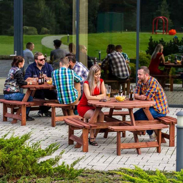 Lancaster Pub Bench - Dip Treated Round Picnic Table - Durable With Thick Timbers 8 Person Seat - Brown