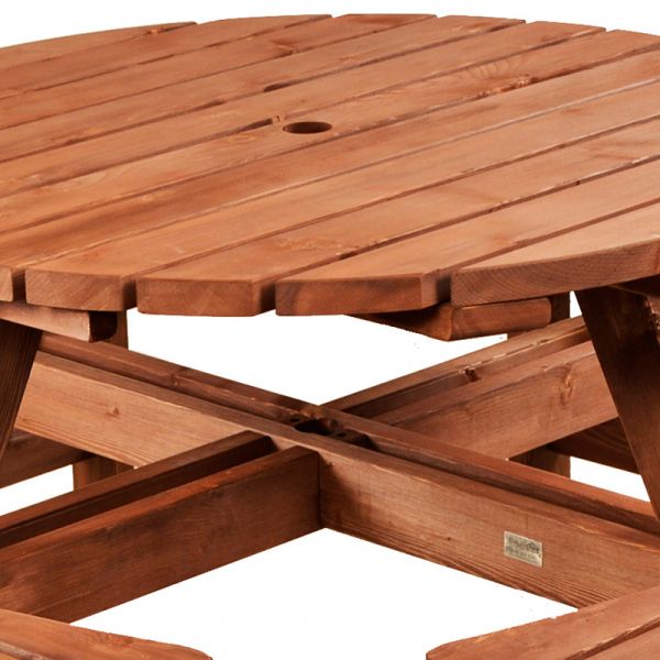 Lancaster Pub Bench - Dip Treated Round Picnic Table - Durable With Thick Timbers 8 Person Seat - Brown