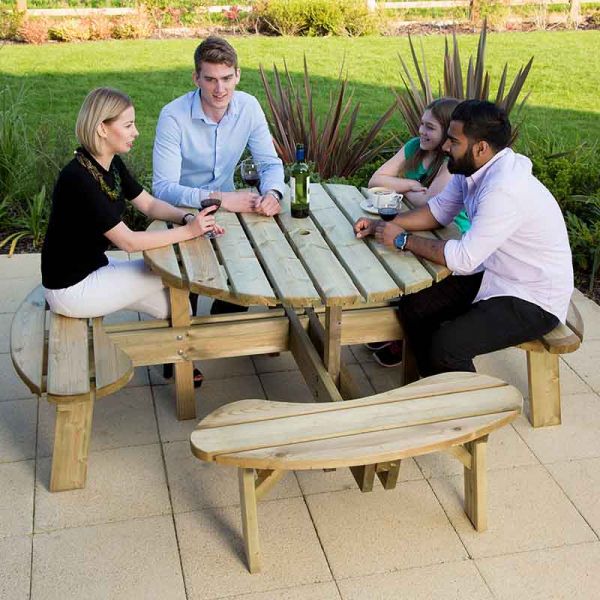 Aberdeen Picnic Table – Durable Heavy Duty Round Pub Table – Suitable for 8 People-  2.15M Diameter - Green Pine