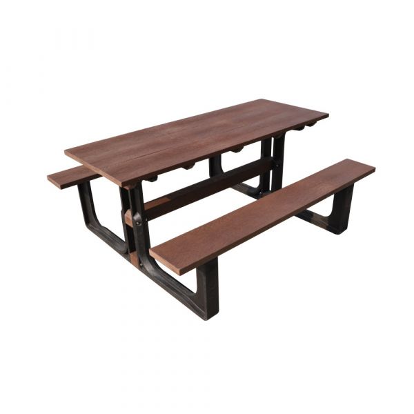 Recycled Plastic Rectangular Picnic Table - Reinforced Steel Commercial Grade Durable Seat - 6 Person Ergonomic Design - Brown and Black