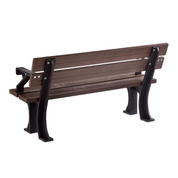 Recycled Plastic Bench With Arms - Durable Commercial Grade Seat - 3 Person - 150cm Length - Brown and Black