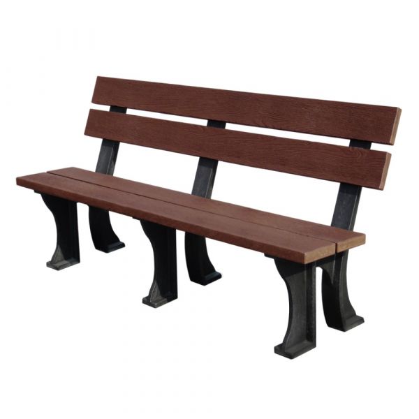 Recycled Plastic Armless Bench - Durable Commercial Grade Seat - 4 Person - 180cm Length - Brown and Black