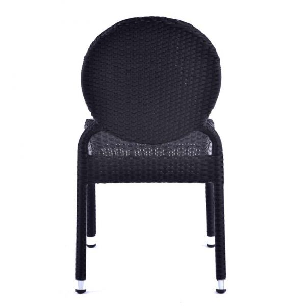 Molby 90cm Round Black Polywood Topped Table with 2 Molby Rattan Effect Round Back Side Chair Set – Black Weave