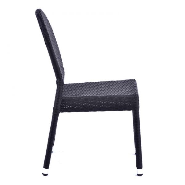 Molby 90cm Round Black Polywood Topped Table with 2 Molby Rattan Effect Round Back Side Chair Set – Black Weave