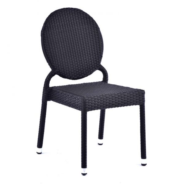 Molby 90cm Round Black Polywood Topped Table with 2 Molby Rattan Effect Round Back Side Chair Set – Black Weave