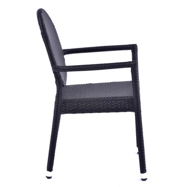 Molby 90cm Round Black Polywood Topped Table with 2 Molby Rattan Effect Round Back Armchair Set – Black Weave