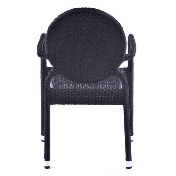 Ascot Classic Rattan Stacking Arm Chair in Black Round Back