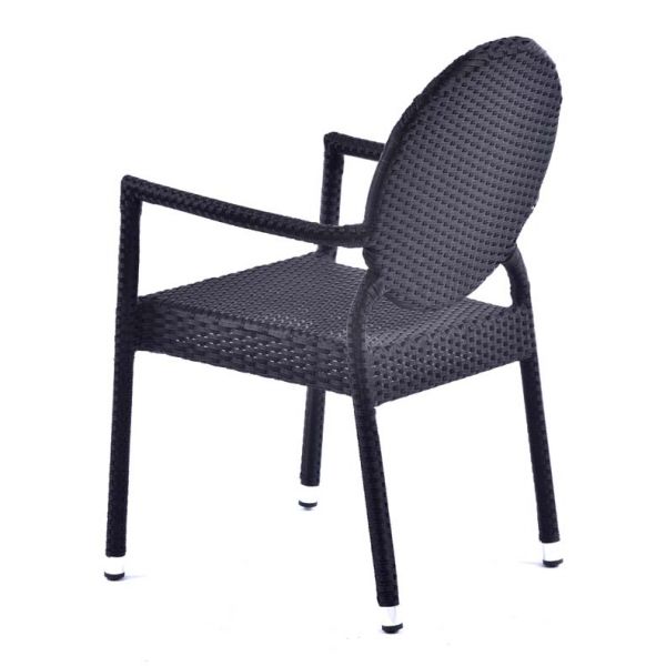 Ascot Classic Rattan Stacking Arm Chair in Black Round Back