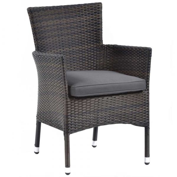 Newbury Arm Chair - Durable Win-Tech Flat Weave Rattan - Durable & Weatherproof - Dark Grey Cushion