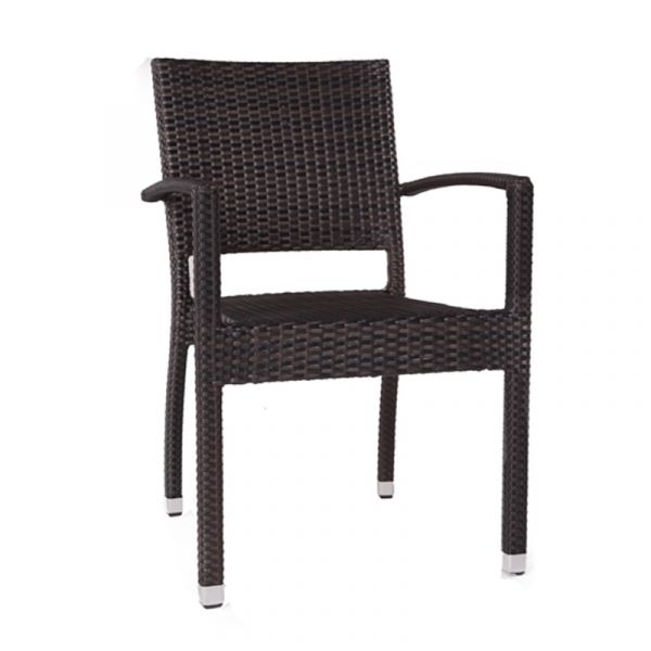 Classic Rattan Large Round Glass Table & 4 Ascot Arm Chairs - High Quality Rattan - Black & Brown Weave - With Cushions