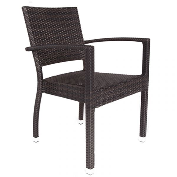 Classic Rattan Square Glass Topped Table & 4 Ascot Side Chairs - High Quality Rattan - Black & Brown Weave