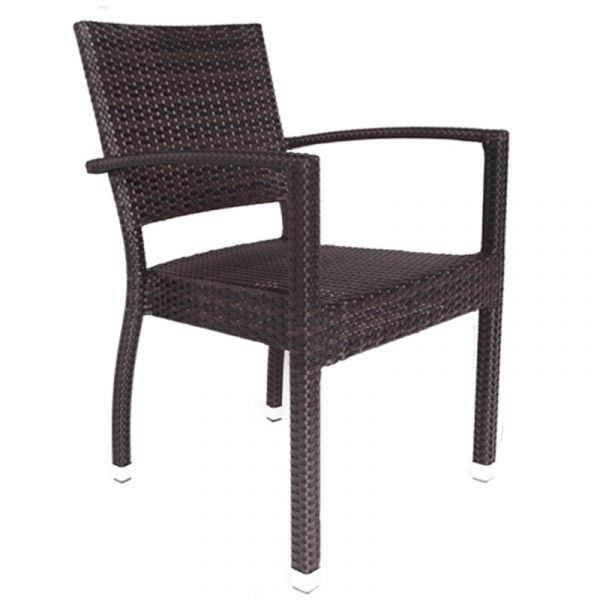 Ascot Rattan Square Glass Topped Table & 4 Ascot Arm Chairs - High Quality Rattan - Black & Brown Weave