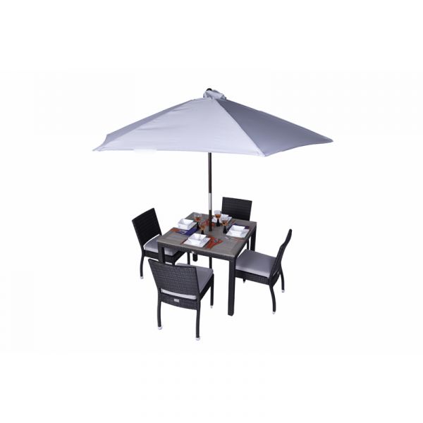 Ascot Rattan Square Polywood Table & 4 Ascot Side Chairs - High Quality Rattan - Black & Brown Weave