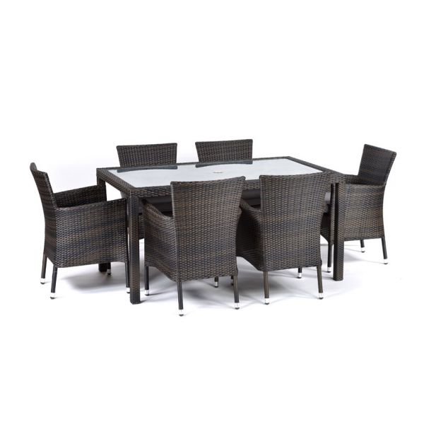 Ascot Rattan Rectangular Glass Table and 6 Newbury Chairs - High Quality Rattan - Black & Brown Weave