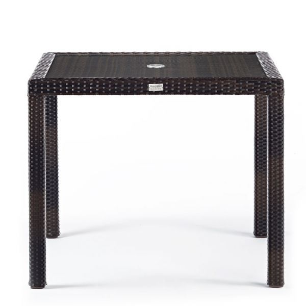 Ascot Rattan Table - Square 90 x 90cm - Glass Topped With Black and Brown Weave