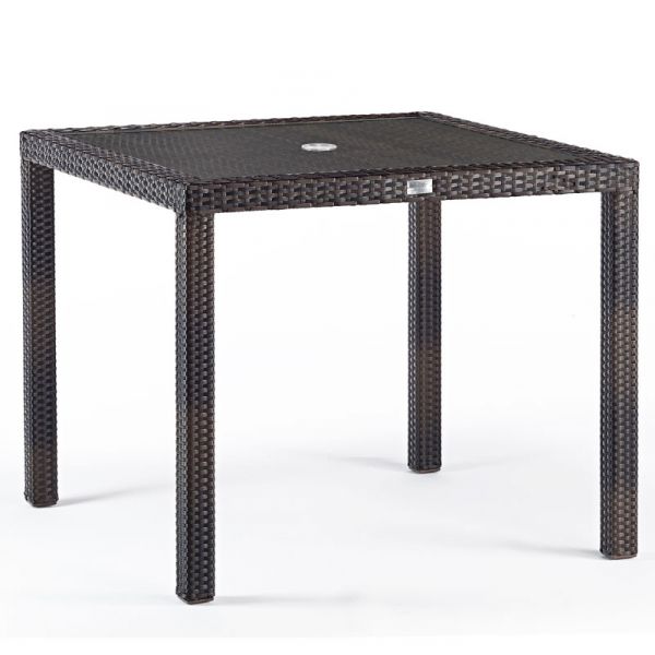 Classic Rattan Square Glass Topped Table & 4 Ascot Side Chairs - High Quality Rattan - Black & Brown Weave