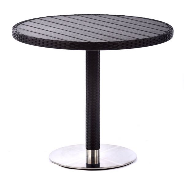 Ascot 90c, Round Rattan Table - Black with Polywood Top