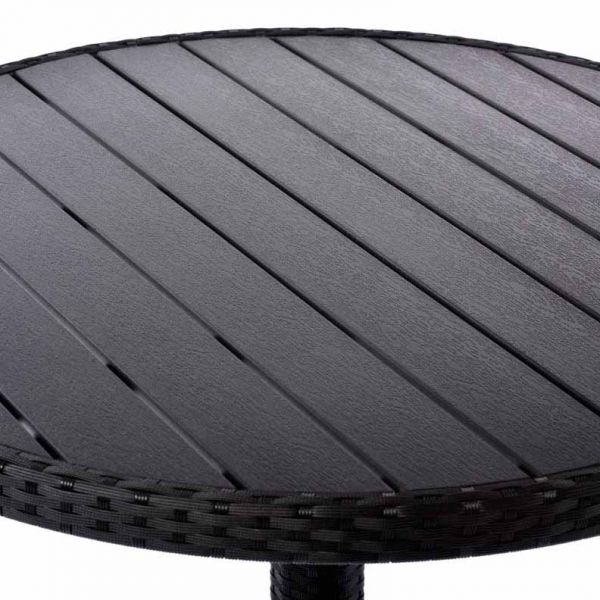 Molby 90cm Round Black Polywood Topped Table with 2 Molby Rattan Effect Round Back Side Chair Set – Black Weave