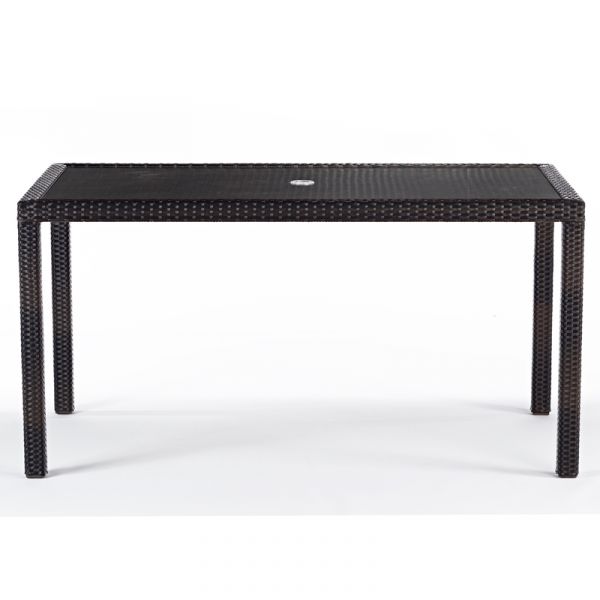 Classic Rattan Rectangle Table -  150 x 90cm Glass Topped With Black and Brown Weave