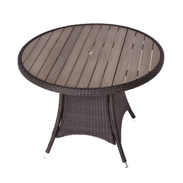 Classic Rattan Round Table - 100cm Diameter Polywood Topped With Black and Brown Weave