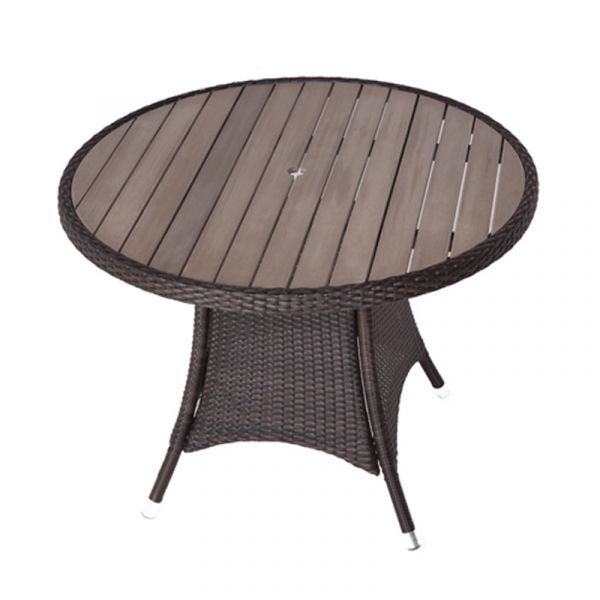 Classic Rattan Round Polywood Table & 4 Ascot Arm Chairs - High Quality Rattan - Black & Brown Weave