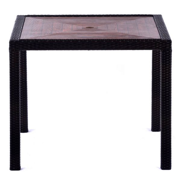 Ascot Square 90cm Black & Brown Rattan Table with Teak Polyresin Top