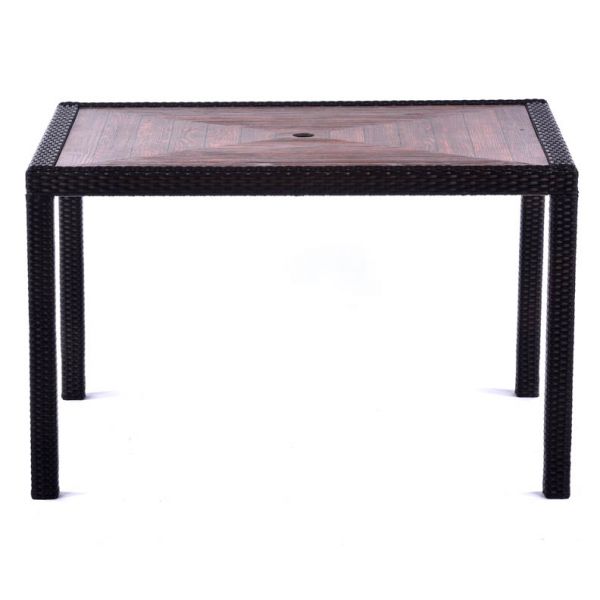 Ascot Rectangular 120x90cm Black & Brown Rattan Table with Teak Polyresin Top