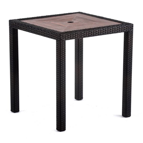 Ascot 70 x 70cm Square Table - Black & Brown with Teak Polyresin Top