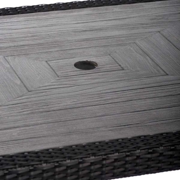 Ascot Rectangular 120x80cm Black Rattan Table with Grey Polyresin Top