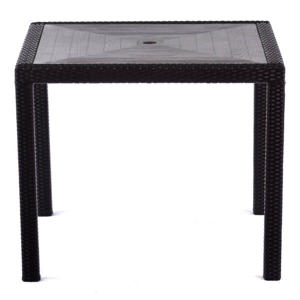 Ascot Square 90cm Black Rattan Table with Grey Polyresin Top