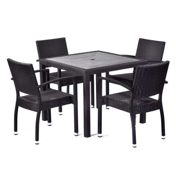 Molby 90cm Square Rattan Dining Table Grey Polyresin Topped With Black Weave