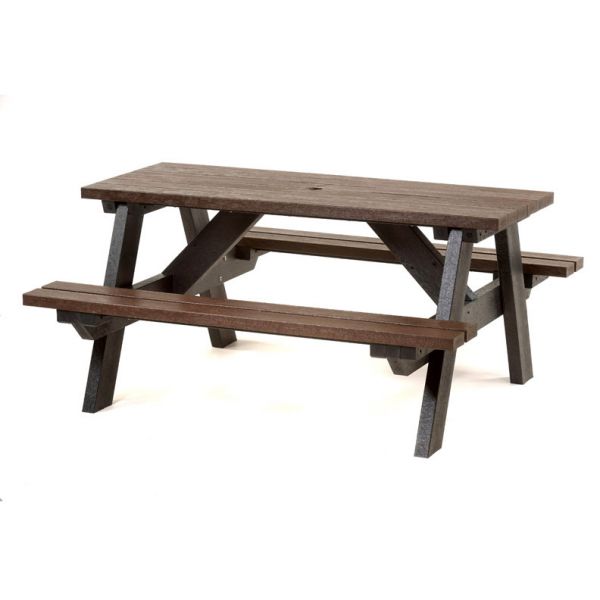 100% Recycled Plastic 6 Seat A Frame Commercial Picnic Table - 150cm Length 90kg Weight - (Black/Brown)