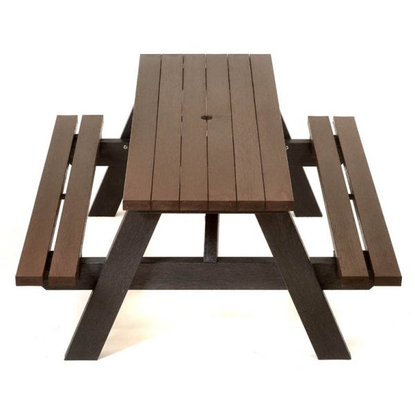 100% Recycled Plastic 6 Seat A Frame Commercial Picnic Table - 150cm Length 90kg Weight - (Black/Brown)